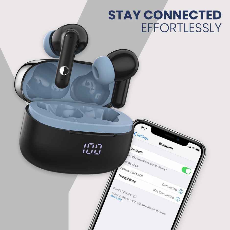 Cellecor Bropods Cb44 Ace TWS 60 Hrs Playtime Enc Low Latency Fast Charging Type-c - Blue Black