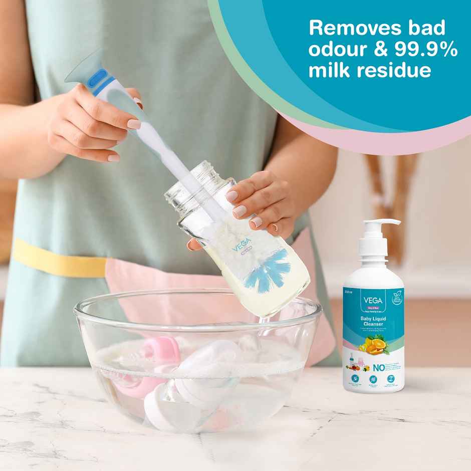 Vega Baby & Mom 2-In-1 Bottle And Nipple - Brush | Vacuum Base - Bpa Free | Vbcs4-02