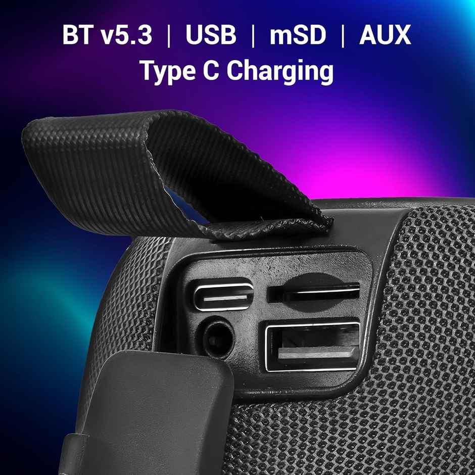 Zebronics Sonic Pod 20 10W Bt Speaker, 15 Hr Playback, Rgb Led, Tws, Usb/Msd/Aux, Black