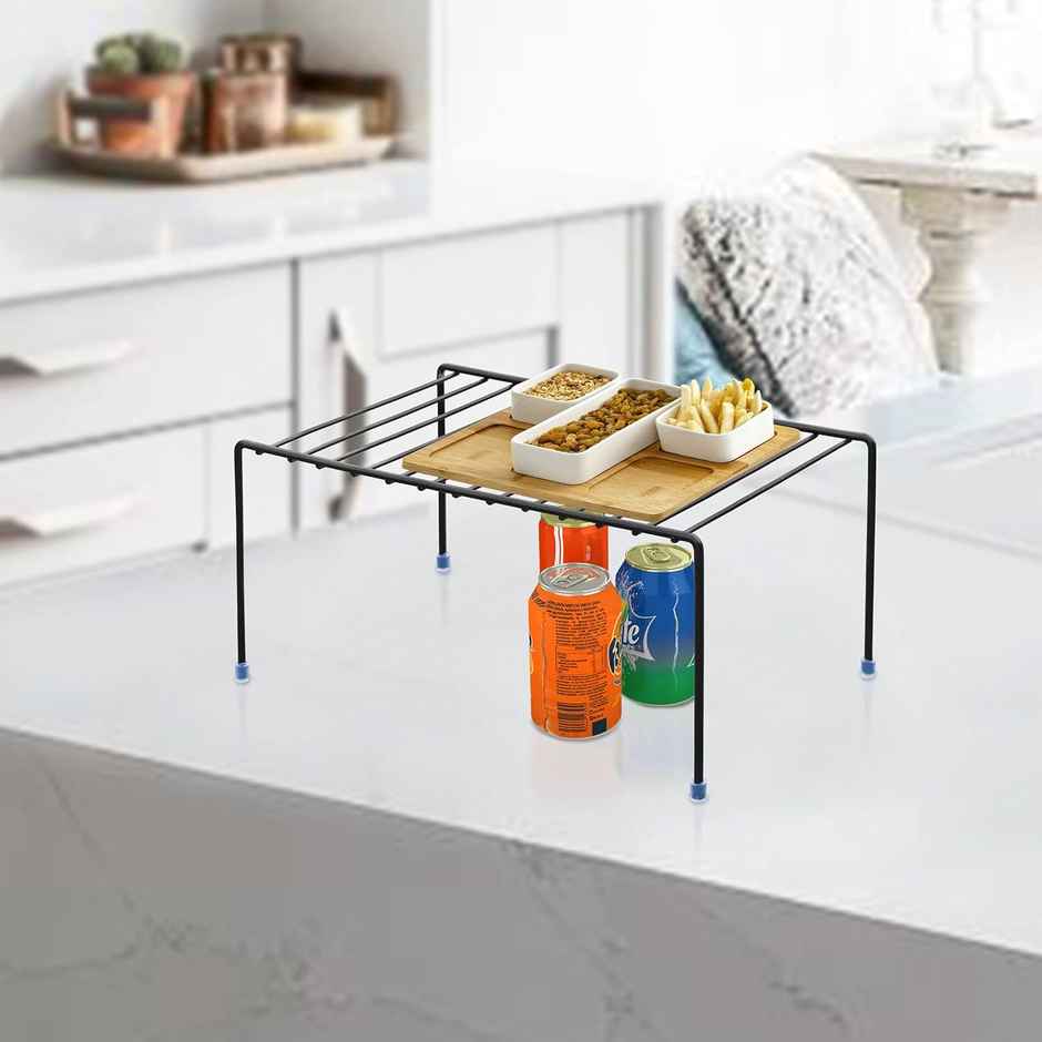 Plantex Stainless Steel Kitchen Storage Rack Plate Stand for Cabinet - Black Finish