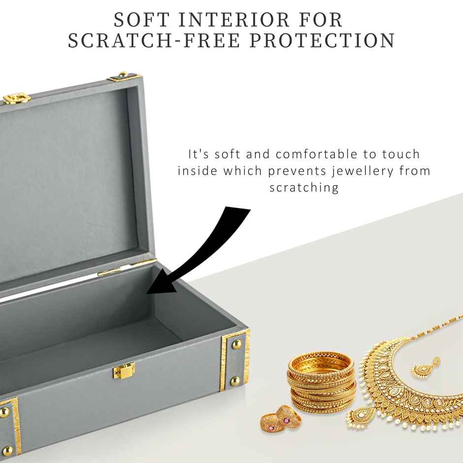 Kuber Industries Synthetic Leather Trunk Box | Jewellery Organisers Storage Box with Lock | Grey