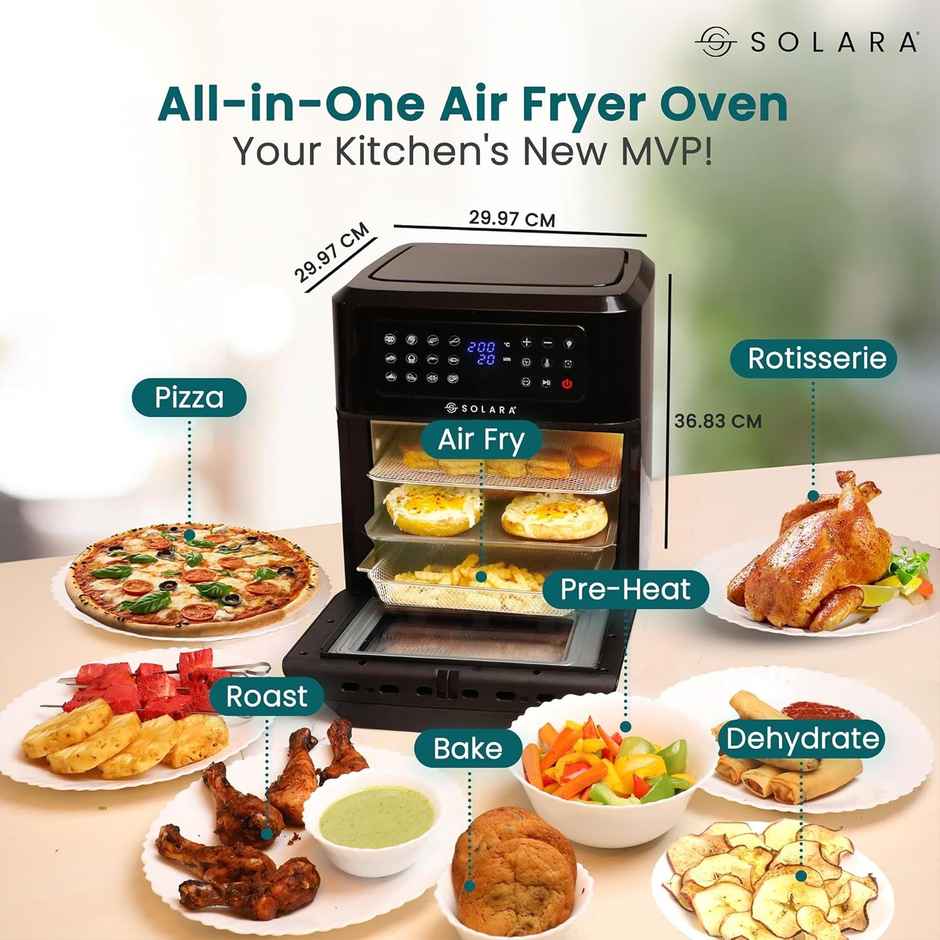 SOLARA 12L Air Fryer Oven for Home Kitchen - 12 presets | 1800W | Black