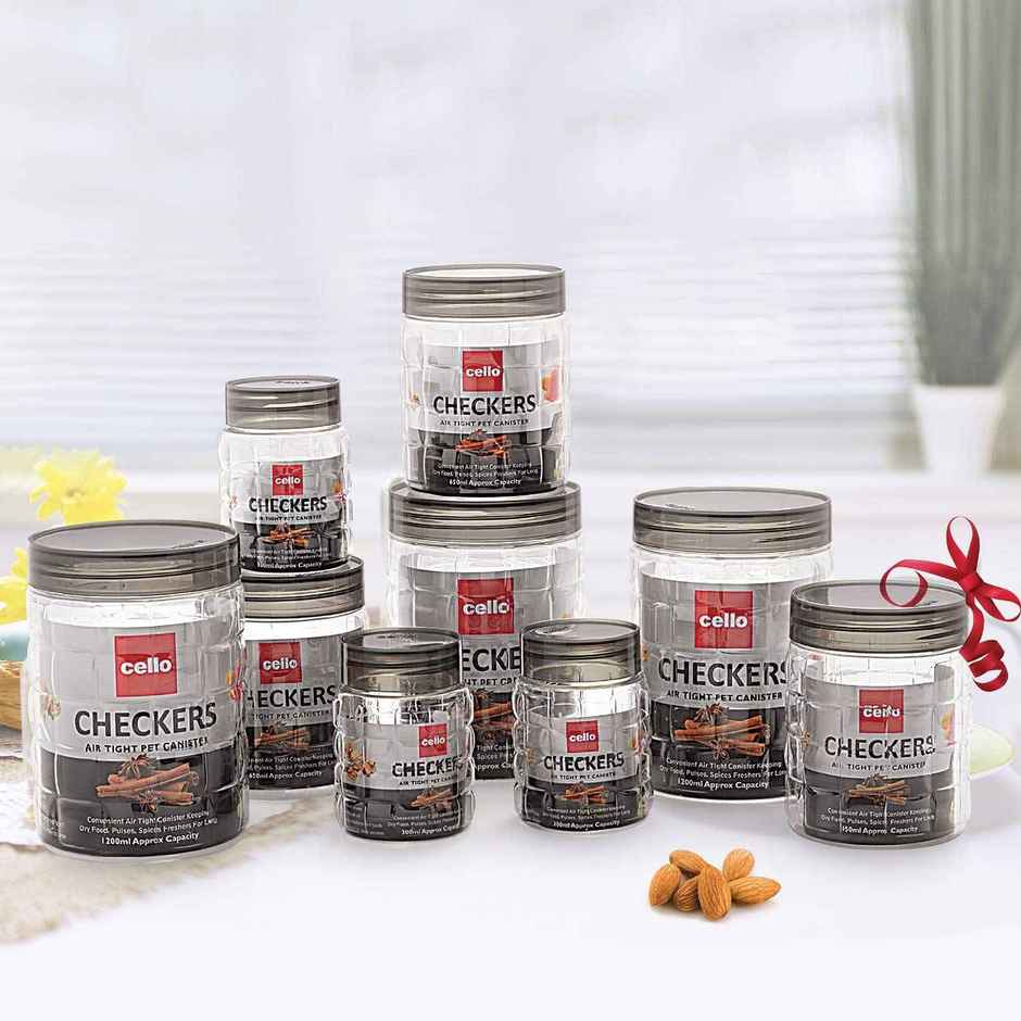 Cello Checkers Pet Plastic Airtight Canister Set of 18 | Food Grade, BPA free (Set of 300+650+1200)x6