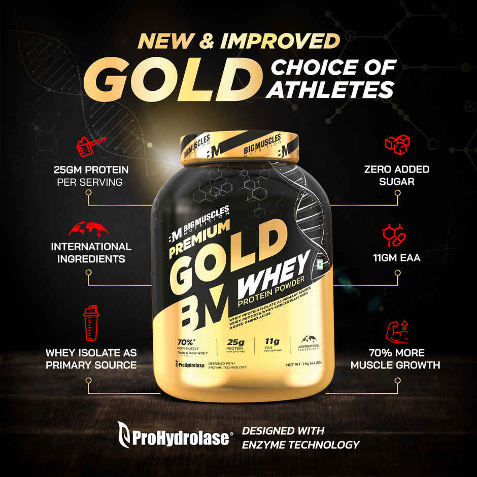 Big Muscles Nutrition Premium Gold Whey | Informed Choice Uk Certified | Isolate Whey Protein Blend