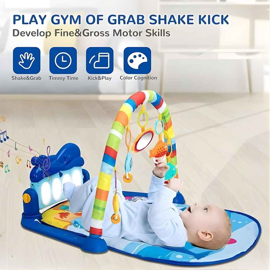 Chigy Wooh Baby Play Mat with Piano Keyboard & Hanging Rattles Toys for Newborns 0+ Months | Blue