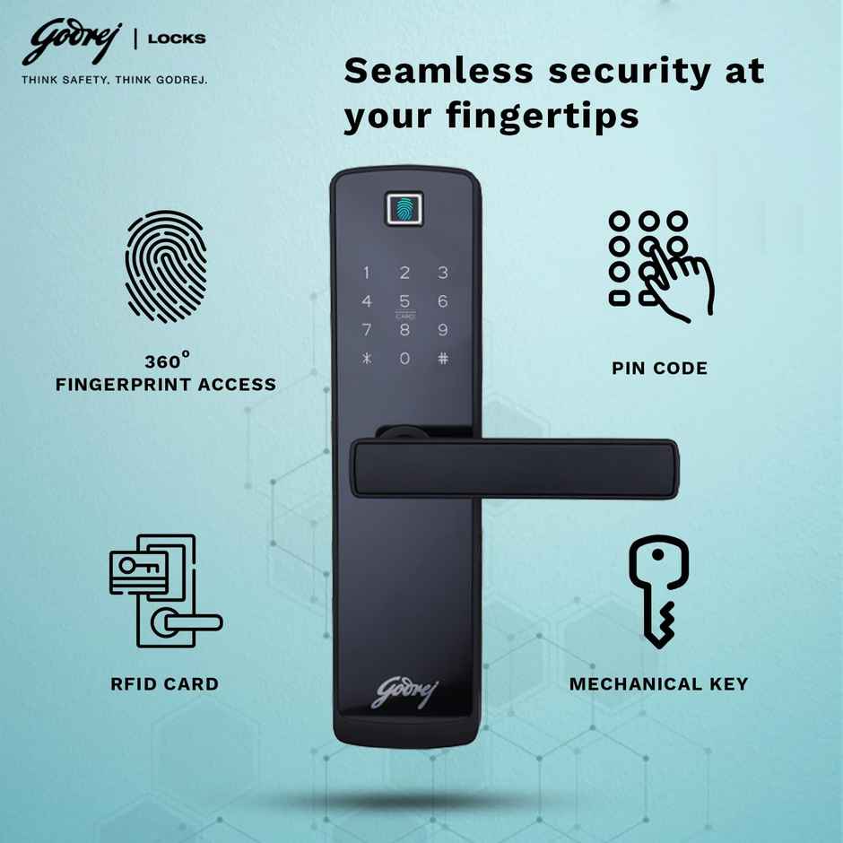 Godrej Smart Lock Catus Connect | Digital Lock | 5-in-1 Access | WiFi, Fingerprint, Pin | Black