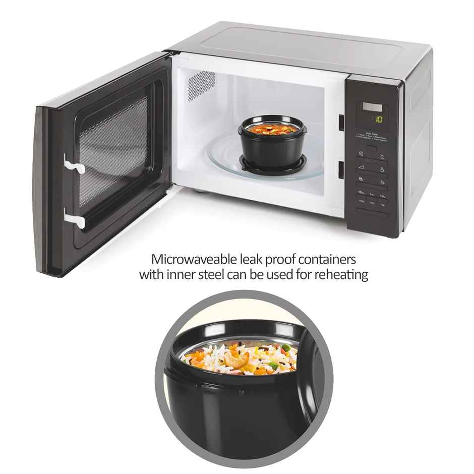 Milton Floret Tiffin 3 Microwave Safe Inner Steel Containers & Tumbler 415 ml With Bag | Black