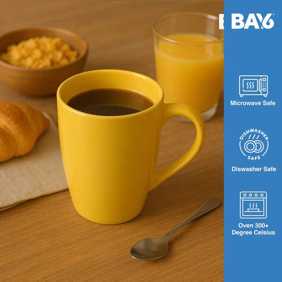 BAY6 Stoneware Solid Milk & Coffee Mugs - Yellow - 320 ml