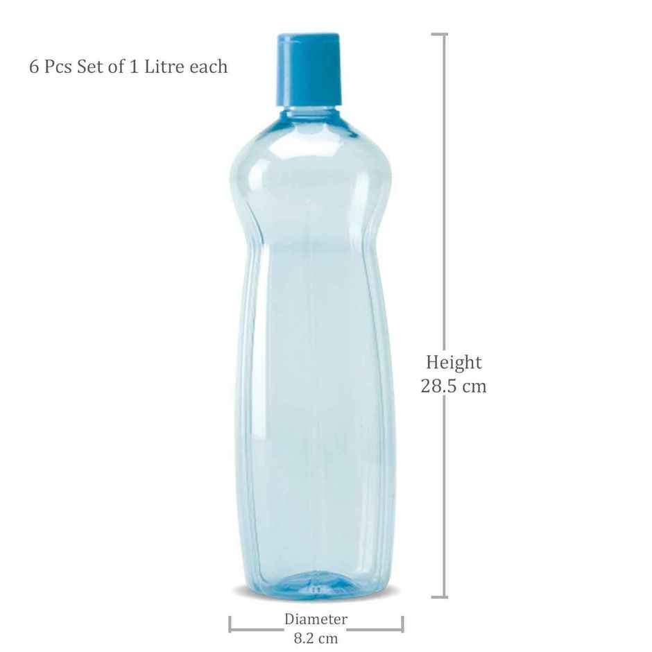 Milton Pacific Pack Of 6 Water Bottles | 1 L Each | Reusable Plastic Fridge Bottle Set | Blue
