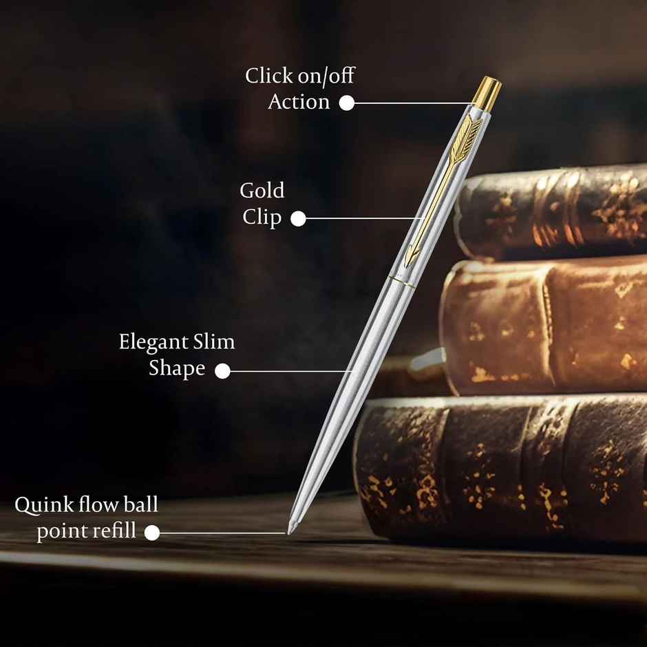 Parker Classic Stainless Steel Gold Trim Ball Pen| Ink Color - Blue