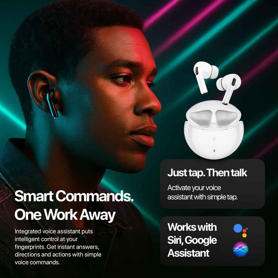 Fire-Boltt Fire Pods Aero TWS Earbud with Custom EQ Profile, Quad Mic ENC & 50H Playtime, Ultra Low 50ms Game Mode, White