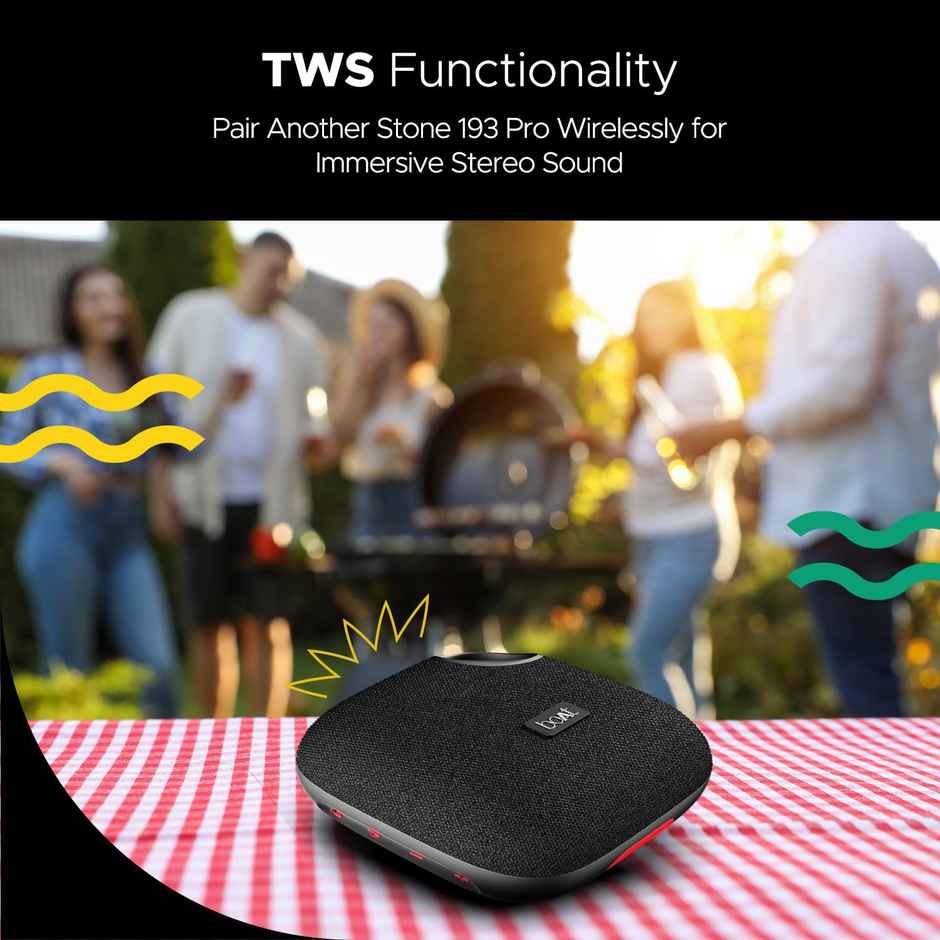 boAt Stone 193 Pro with 5W Bluetooth Speaker Signature Sound, Up to 12hrs of Playtime, TWS Feature, Built-in Mic, Bluetooth v5.3, AUX Port, TF Card Connectivity, IPX6 & Type-C Bluetooth Speaker - Raging Black
