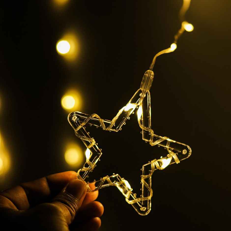 Lexton Decorative Curtain SMD LED Light | 5 Star & 5 Snowflake|8 Flickering Mode Pack-1 WarmWhite