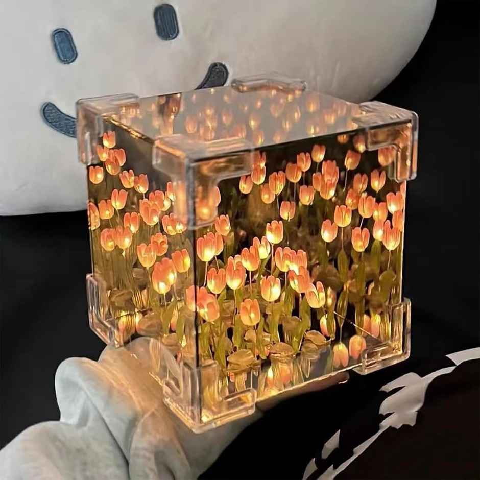 DesiDiya Mothers Day Gift Hamper - Scented Rose, Cube Tulip, Heart Lamp & Love Light
