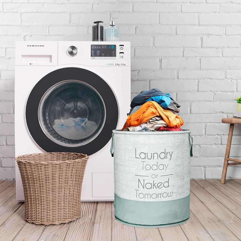 Kuber Industries Non-Woven Round Jute-Print Toy Storage Laundry Basket|45 L|Gray