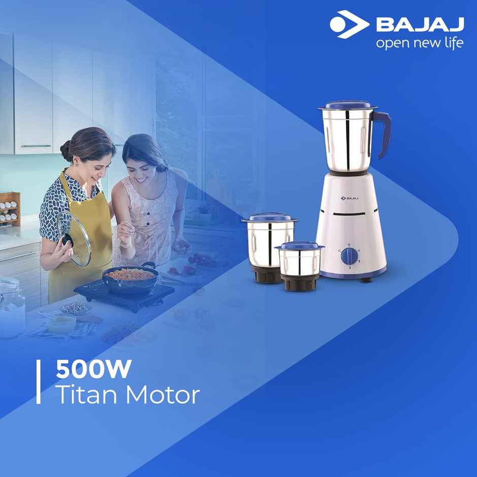 Bajaj Pluto Mixer Grinder | 500 W | 3 Jars - White