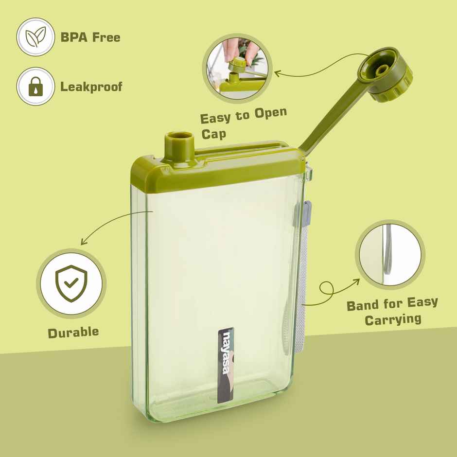 Nayasa Zelda Plastic Notebook Style BPA Free Water Bottle | 450 ml | Green