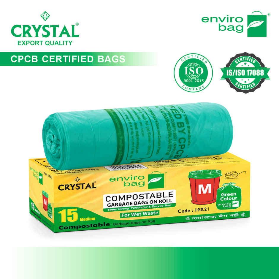 Crystal Medium Garbage Bag 19x21 Compostable, Green Colour