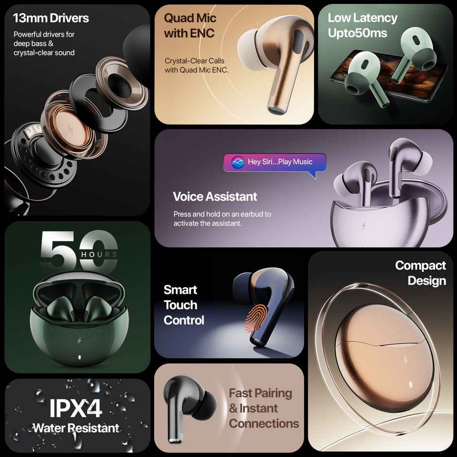 Fire-Boltt Fire Pods Aero Pro TWS Earbud with Custom EQ Profile, Quad Mic ENC & 50H Playtime, Ultra Low 50ms Game Mode, Walnut