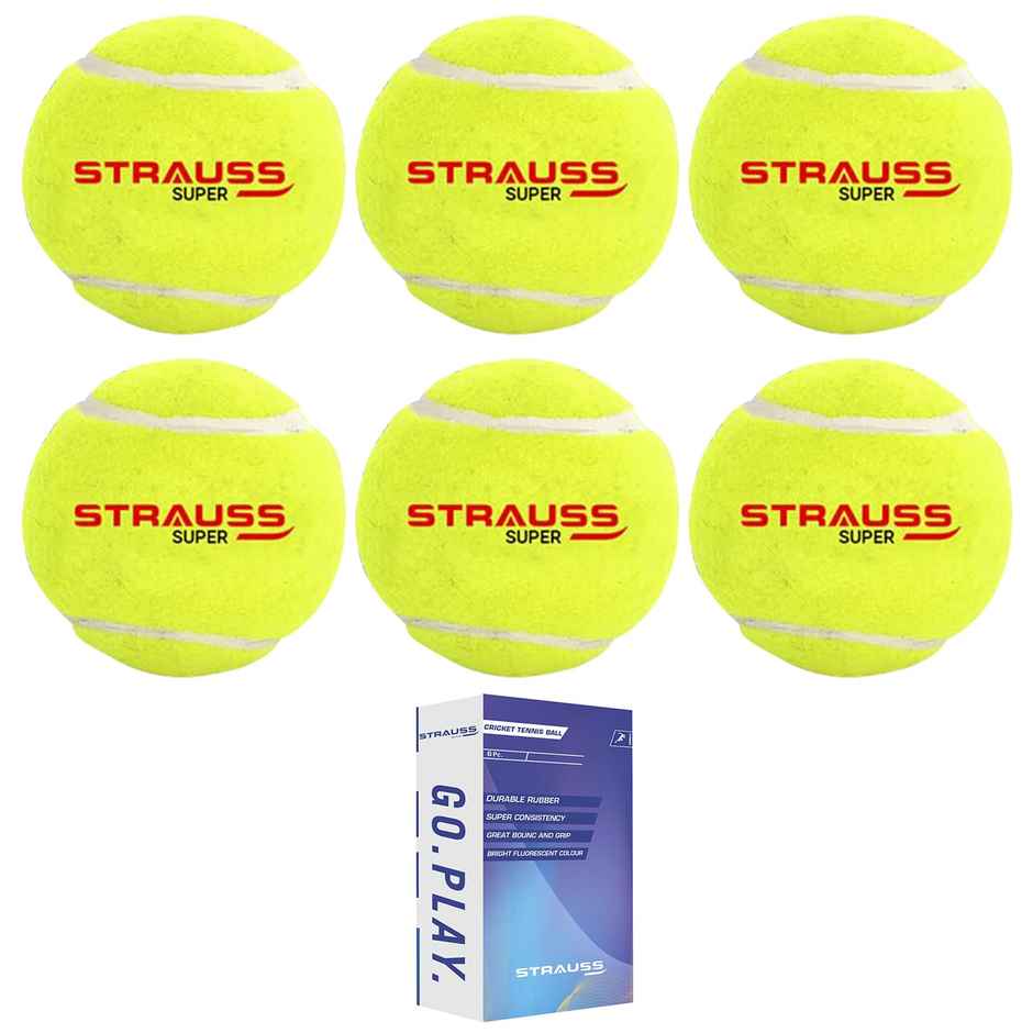 Strauss Tennis Cricket Ball Pack of 6, (Yellow)