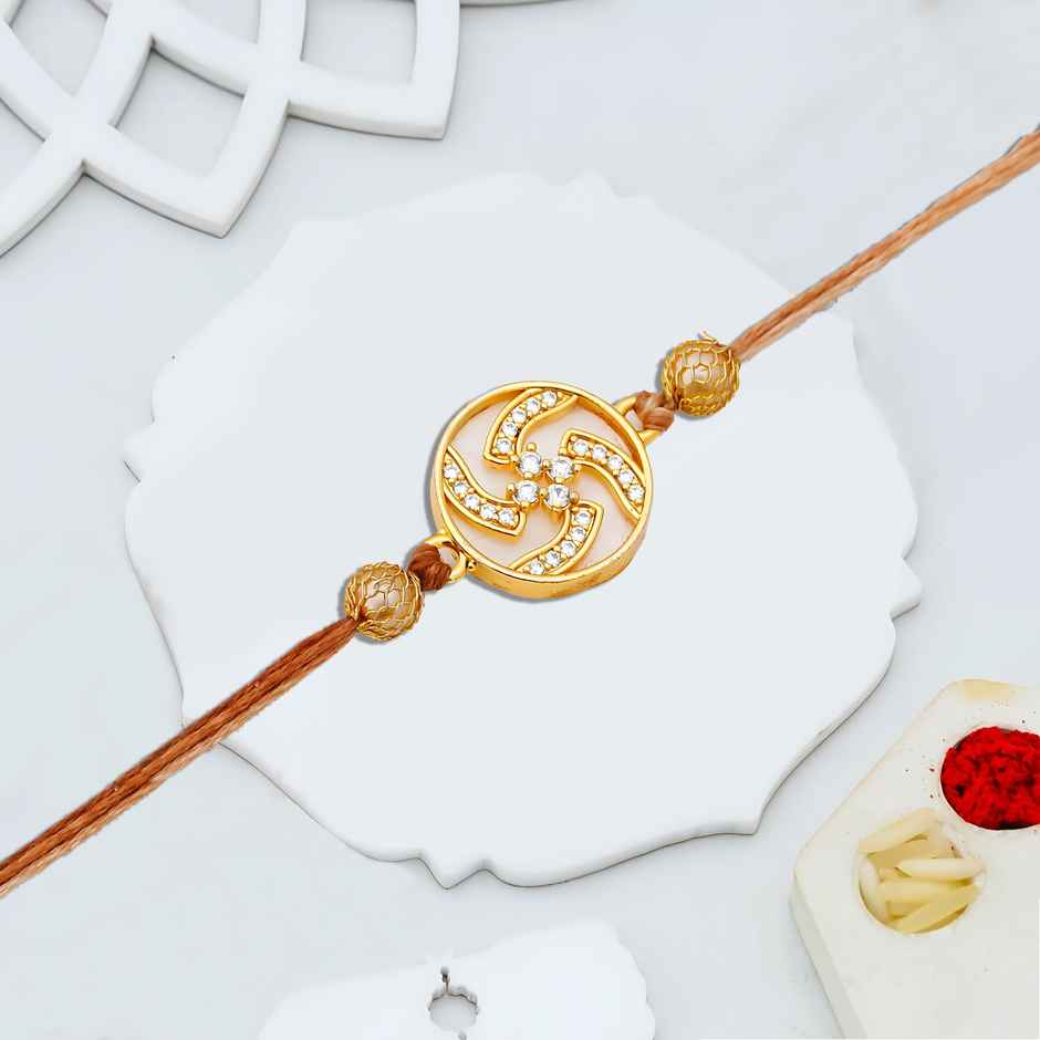 Religious Swastika Designer Rakhi for Brother | Designer Rakhis with Roli Chawal Pack (eCraftIndia)