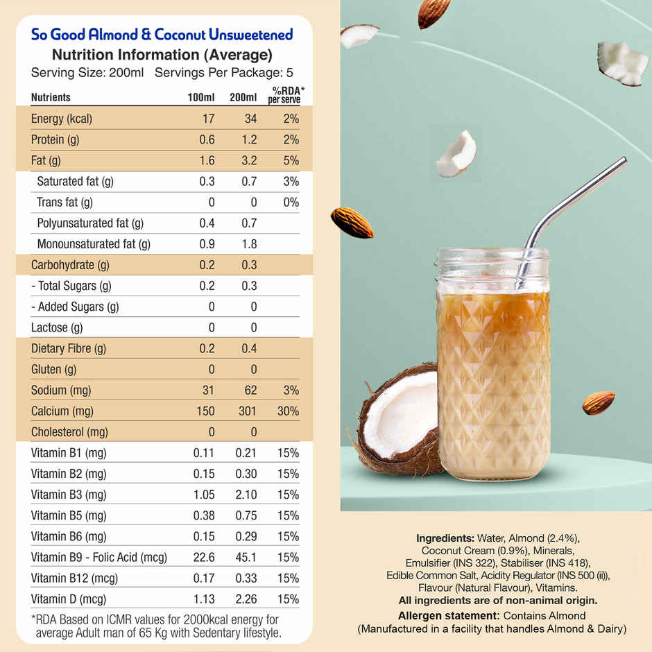 So Good Plant Based Almond Coconut Beverage Unsweetened