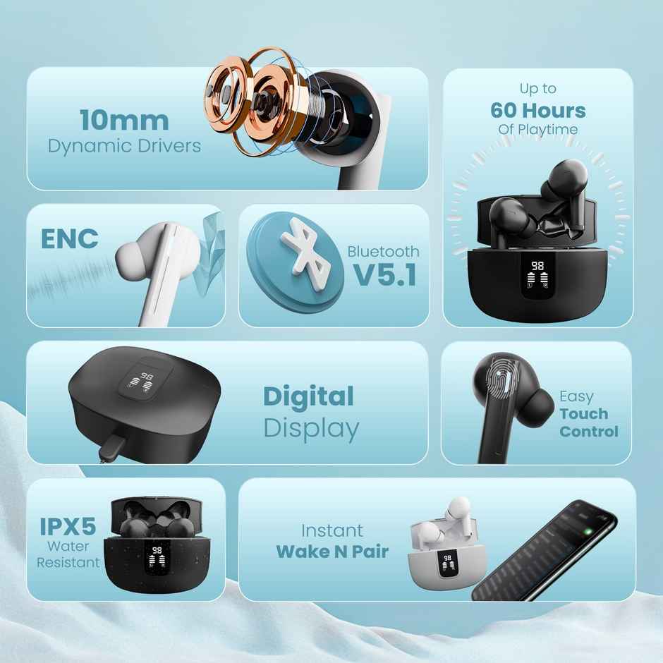 Cellecor Bropods Cb33 Tws With 60 Hours Playtime | Digital Display Automatic Pairing - Black