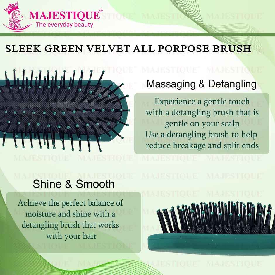 Majestique Sleek All-purpose Hair Brush - Separating | Shaping & Defining Curls | Velvet Green