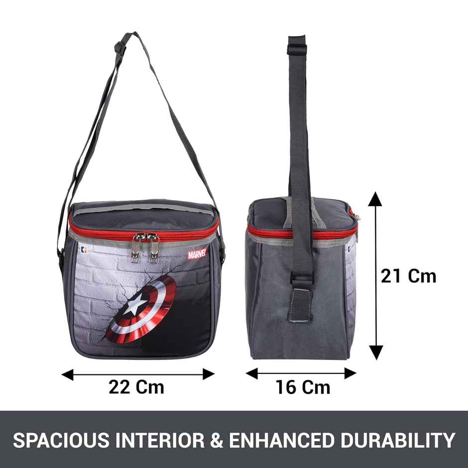 Kuber Industries Marvel Captain America Shield Lunch Bag | Waterproof Rexine | Gray