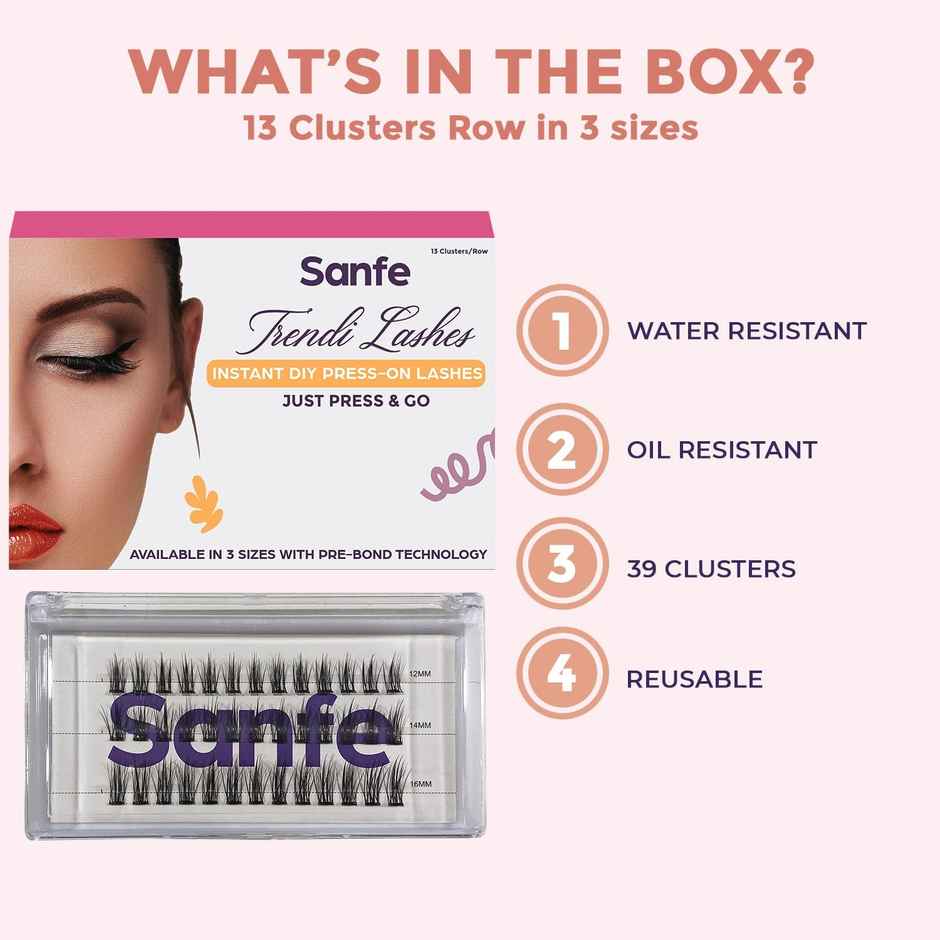 Sanfe Instant Diy Press On Lashes False Eyelashes Clusters, 3 Sizes No Glue Needed Pack Of 39