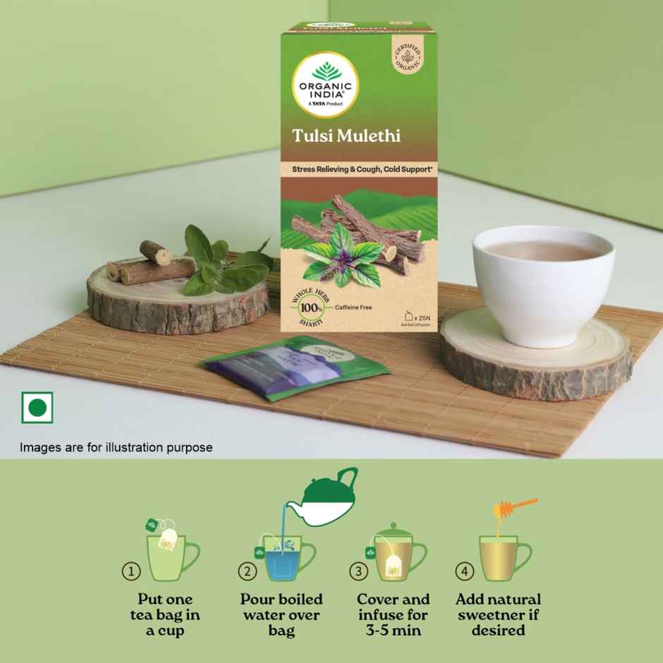A TATA Product - Organic India Tulsi Mulethi - 25 Tea Bags, Eases Cough & Cold Symptoms