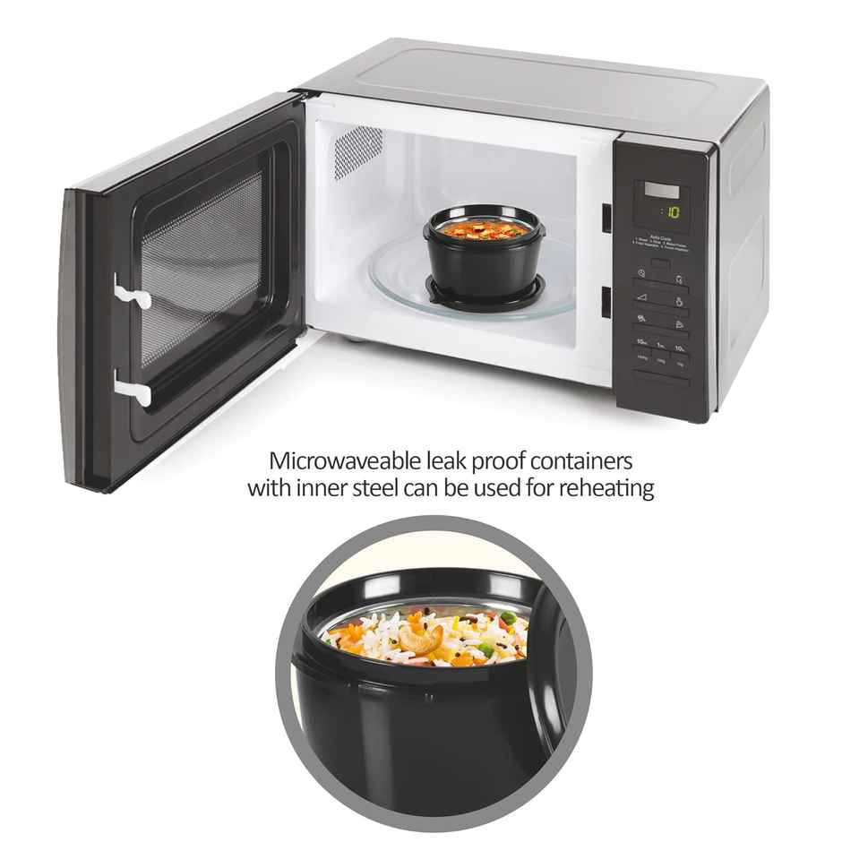 Milton Floret Tiffin 3 Microwave Safe Inner Steel Containers & Tumbler 415Ml With Bag | Navy Blue