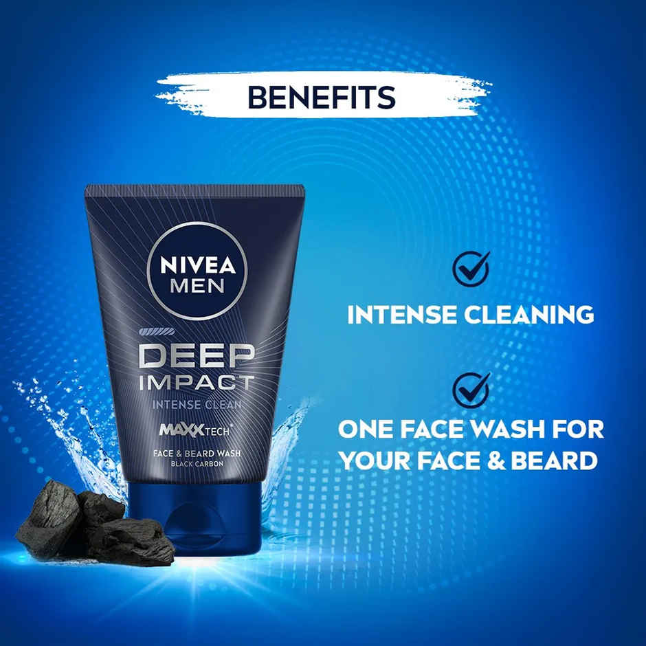 Nivea Men Face Wash Deep Impact Intense Clean For Beard & Face With Black Carbon