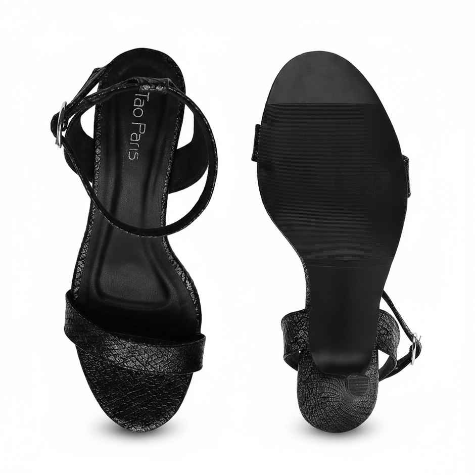 Tao Paris Women Black Textured Sandals Women's Black | UK4