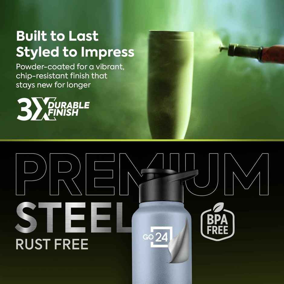 Go24 | Pexpo Craft Pro Stainless Steel Sports | Fridge Water Bottle with Sipper Cap | Grey and Black Ombre