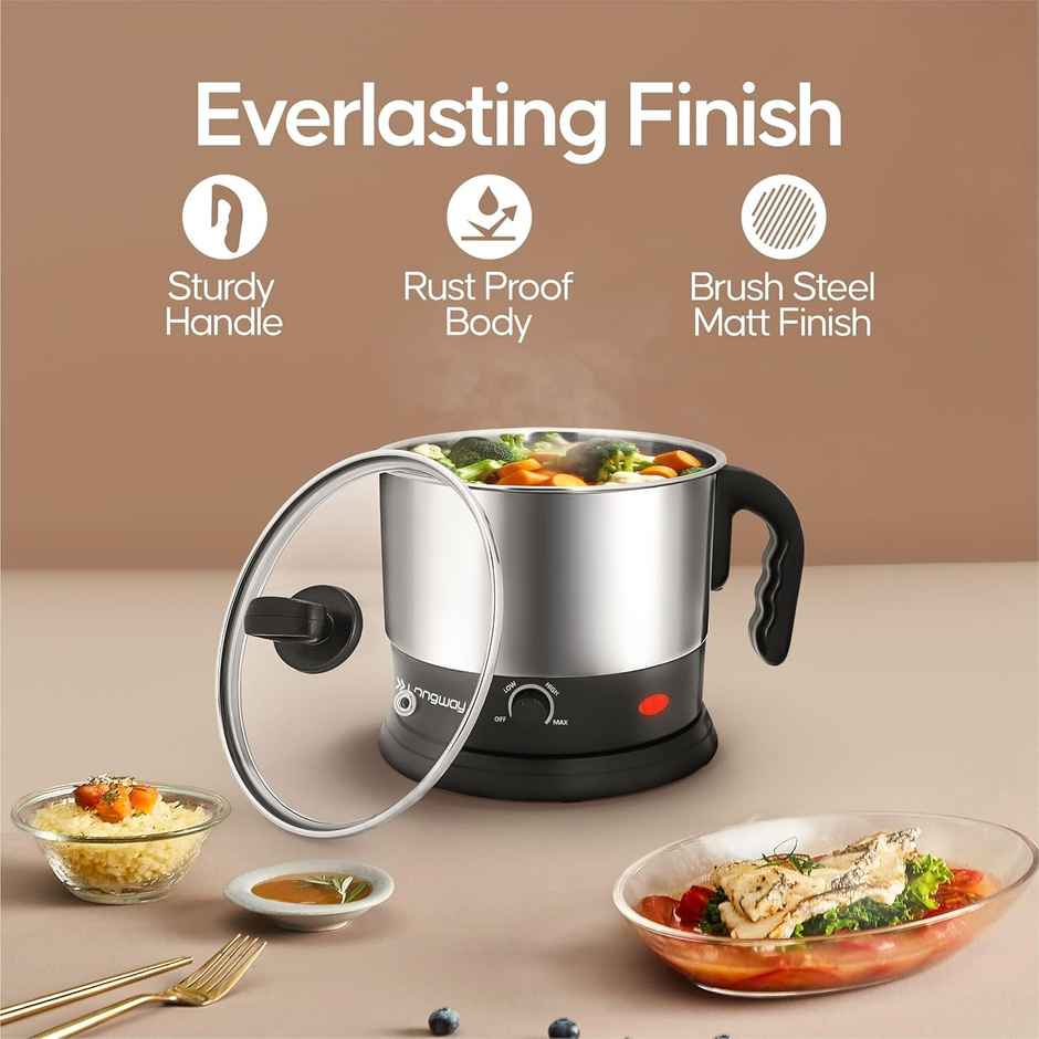 Longway Handy 1.5 Ltr Multi-Cooker Electric Kettle with Stainless Steel Body(Black & Silver,600Watt