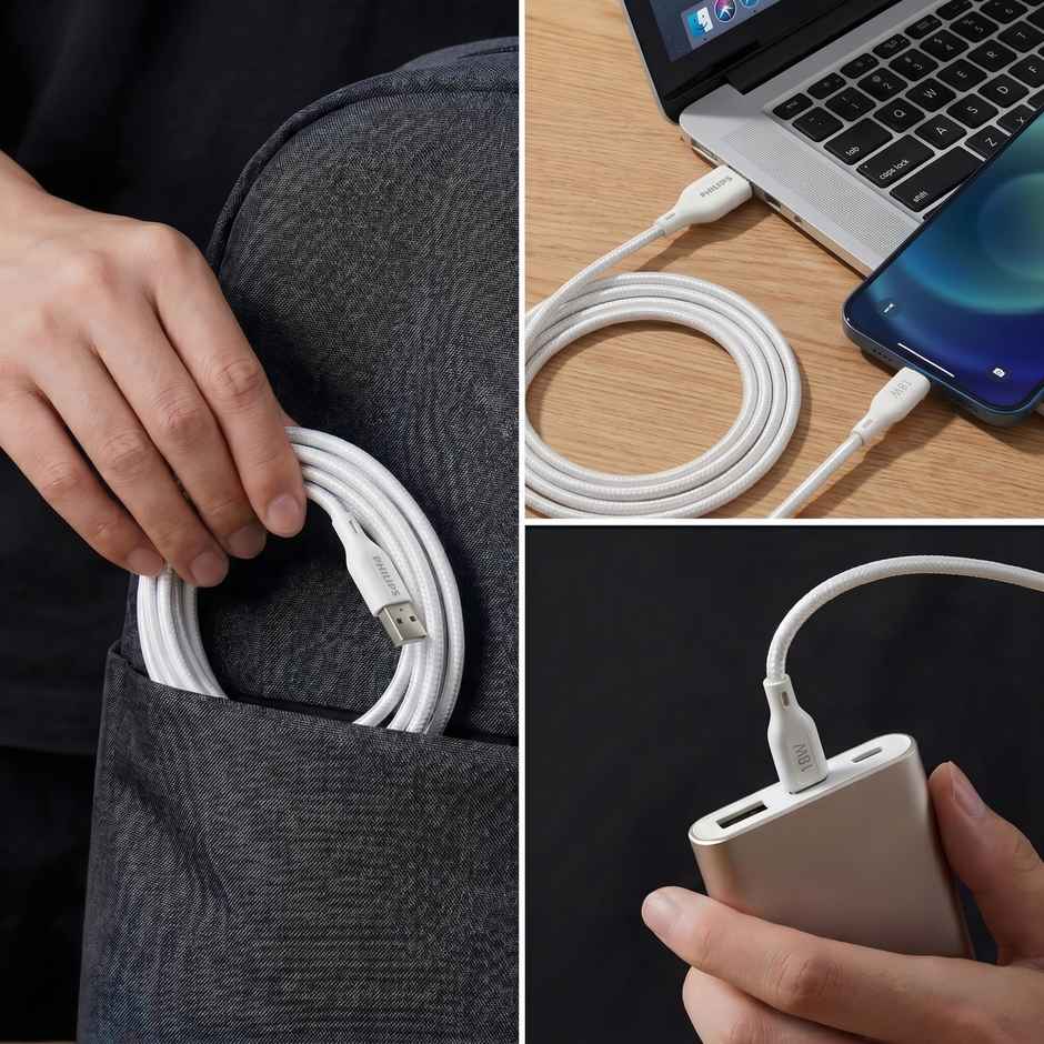 Philips 18W USB A to Type C Fast Charging Cable | DLC4130AW94 | Bright White | 1 m
