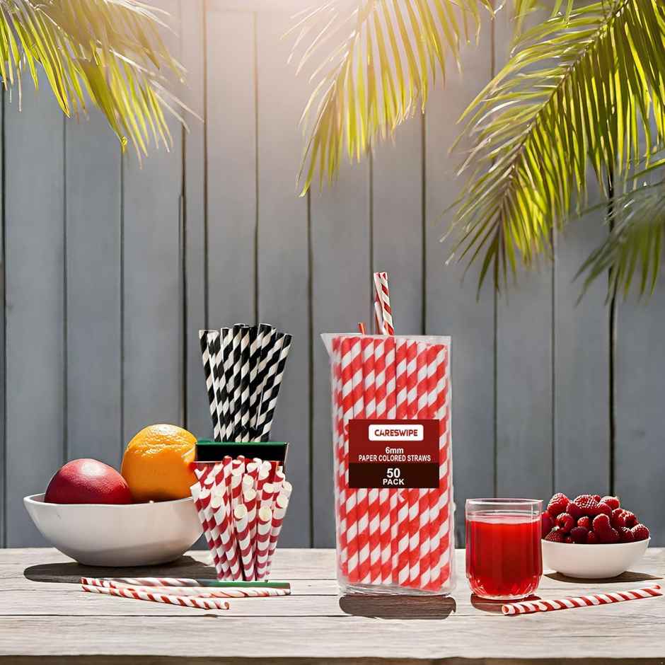 Careswipe Assorted Color Disposable Paper Straws 6 mm 50 Pcs