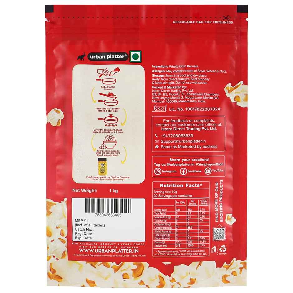 Urban Platter Popcorn Kernels, Enjoy With Our Range Of Seasonings, Product Of India