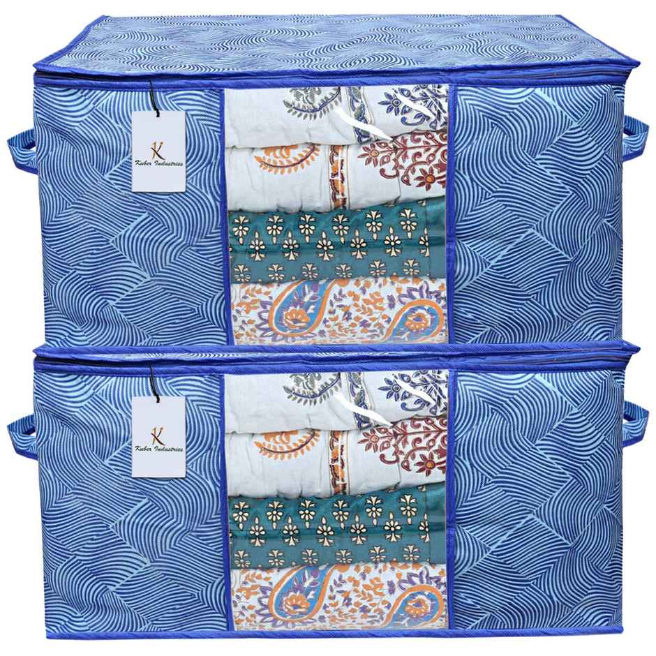 Kuber Industries Pack of 2 Non-Woven Extra Large Leheriya Design Underbed Storage Bag (Royal Blue)