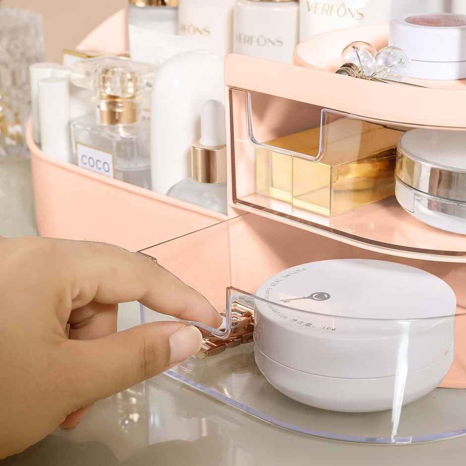 Perpetual Elegant Makeup Organizer with Transparent Drawer for Cosmetics, Skincare (Pink)
