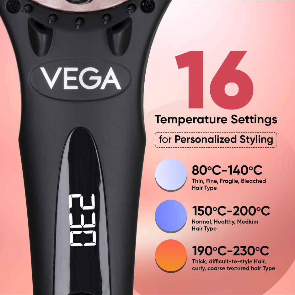 Vega Black Shine Hair Straightener Brush for Women, Straight in Min, (VHSB-04)