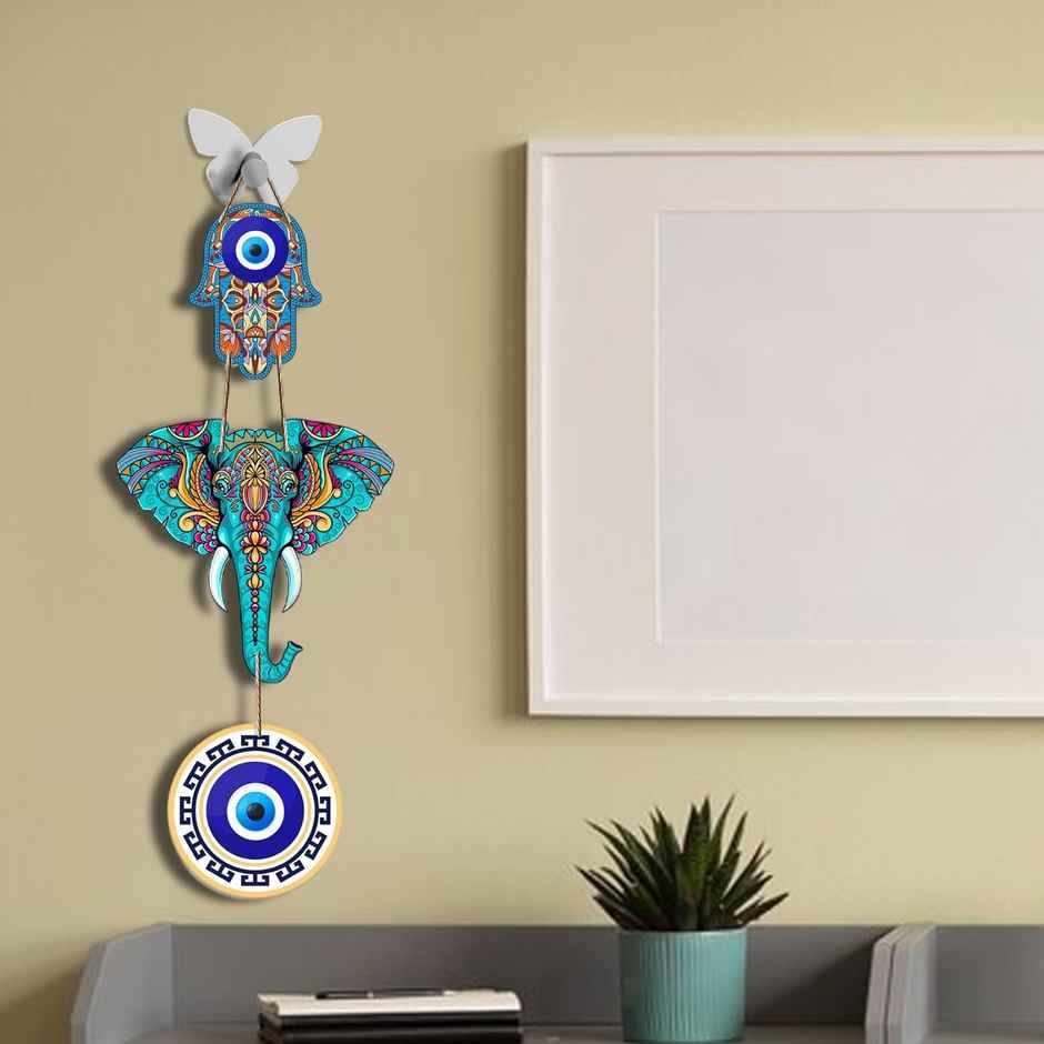 Daluci Wooden Wall Hanging For Home Decor | Hamsa Hand Peace Charm | Elephant