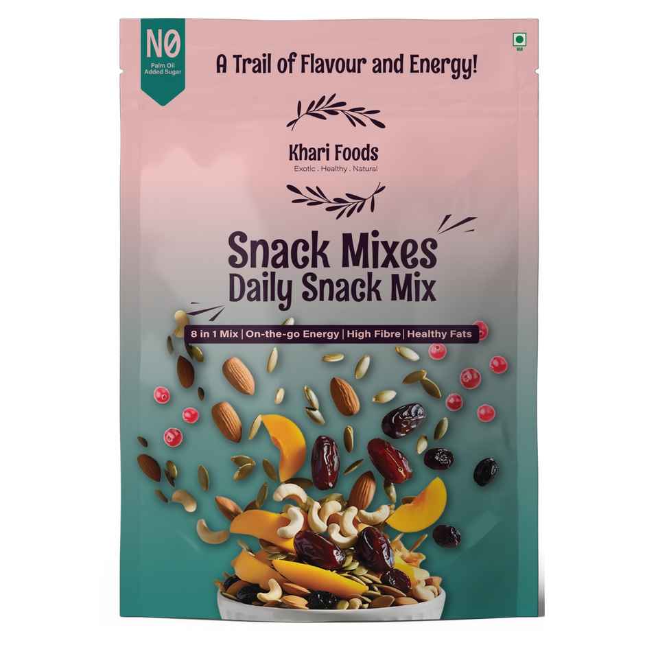 Khari Foods Premium Daily 8 in 1 Trail Mix | Almonds, Cashews, Dates, Raisins & More | Healthy Dry Fruit Mix