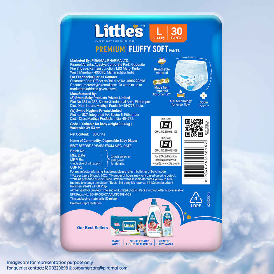 Littles Expert Baby Care Comfy Baby Diapers | Pant Style | L | 30 pcs