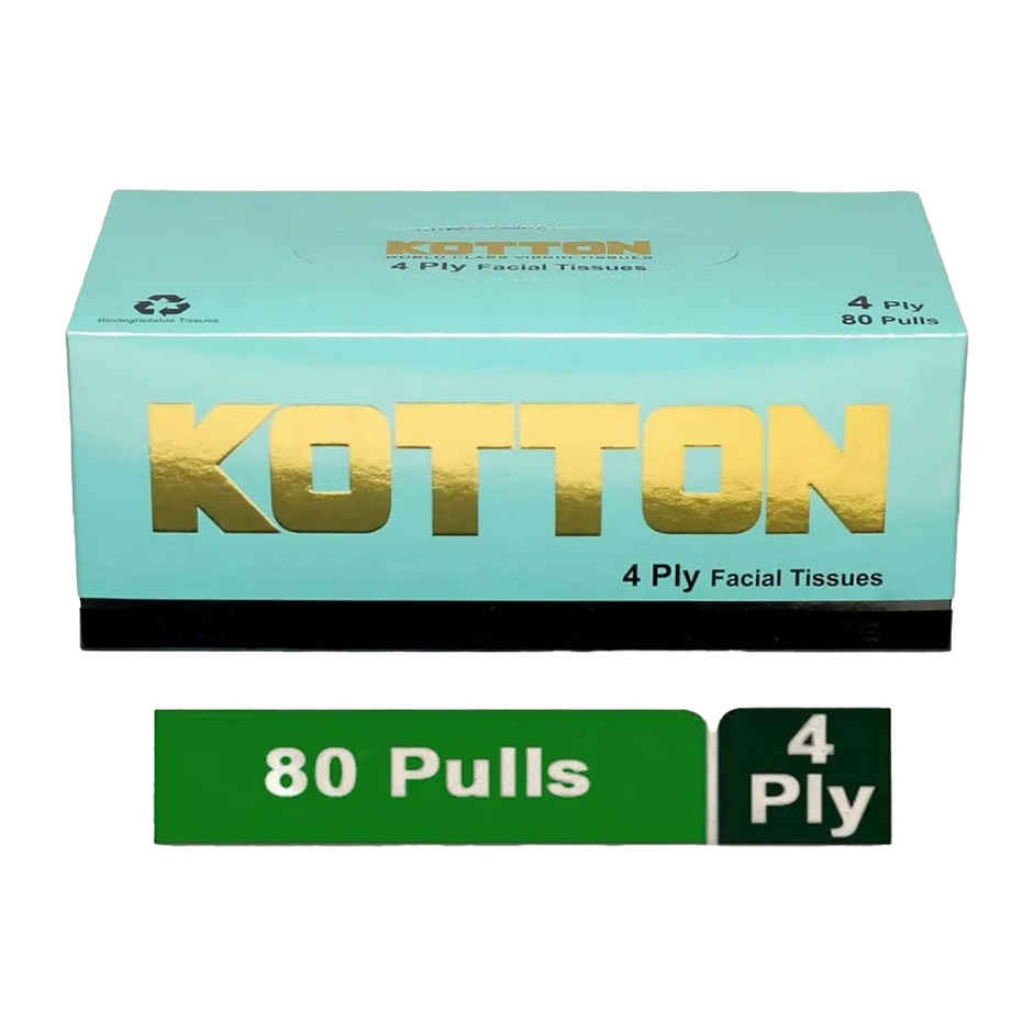 Kotton Facial Tissues Box - 4 Ply -100% Virgin Pulp/Paper, 20 cm * 20 cm 80 pulls Box
