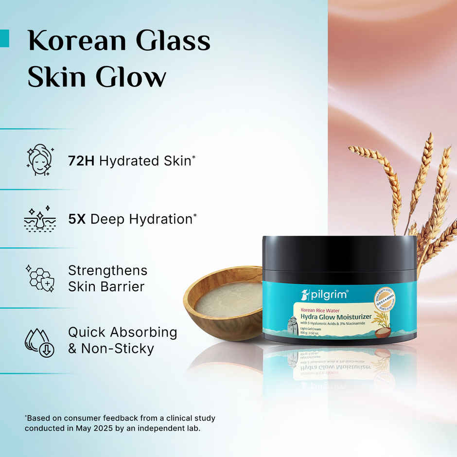 Pilgrim Korean Rice Water Hydra Glow Gel Moisturizer with Hyaluronic Acids & Niacinamide for Glowing Skin