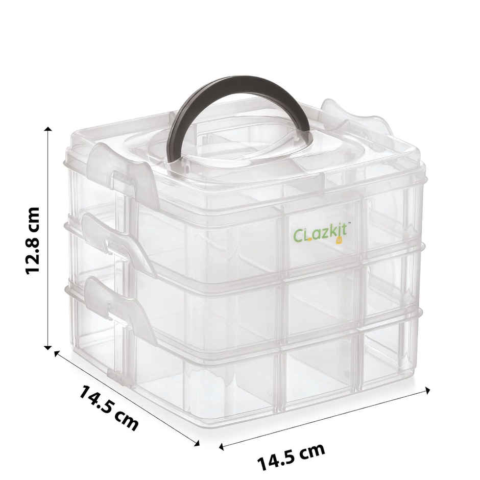 Clazkit Organisers Plastic 3 layer 18 Grid Square Transparent Storage Detachable Box