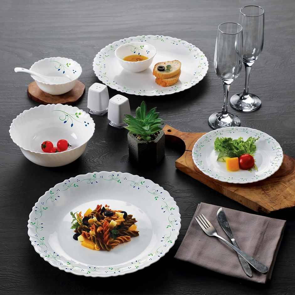 Cello Opalware Dazzle Series Tropical Lagoon Dinner Set | | Set Of 13, White