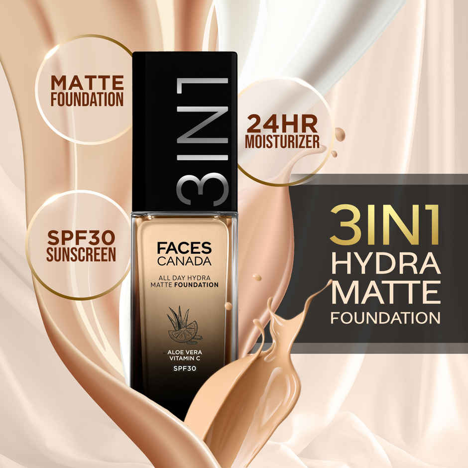 FACES CANADA 3in1 All Day Hydra Matte Foundation + Moisturizer + SPF 30 | Medium Natural 022